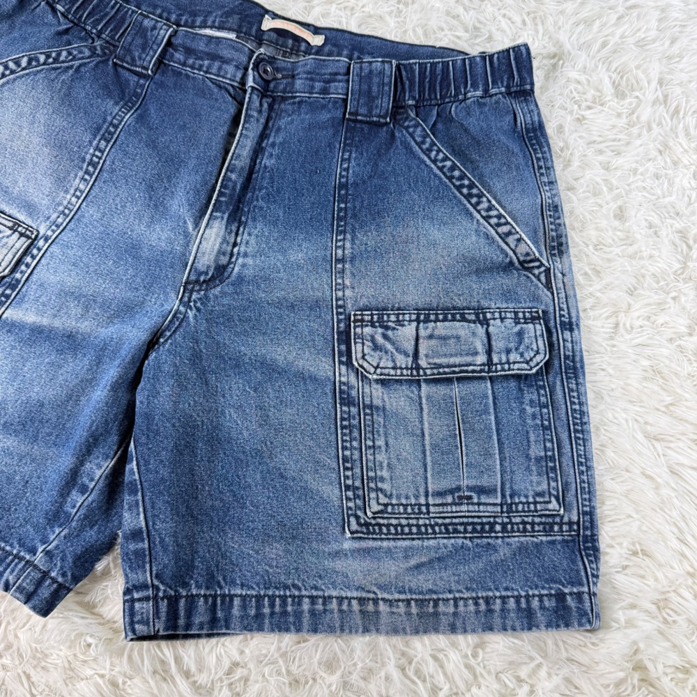 Sevane Denim Cargo‎ Shorts Elastic Waist Utility Casual Women's Waist Size 32